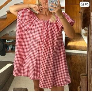 Oak Meadow Australia Drawcord Dress in Red and White Gingham